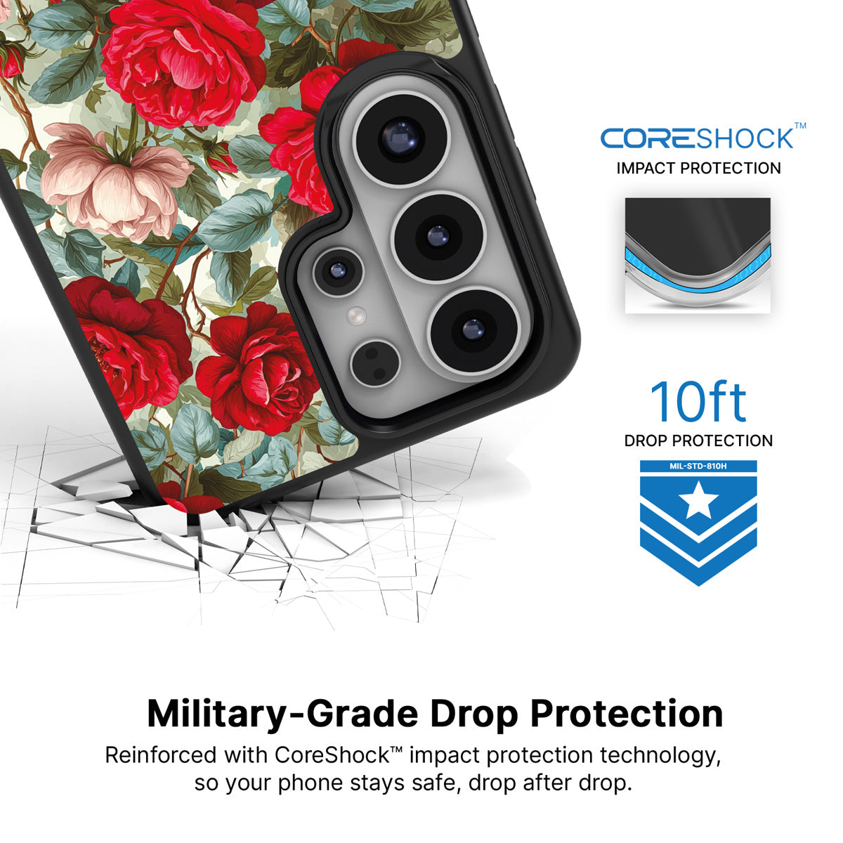 Ruby Roses Samsung Galaxy S26 Ultra case with 10ft military-grade drop protection