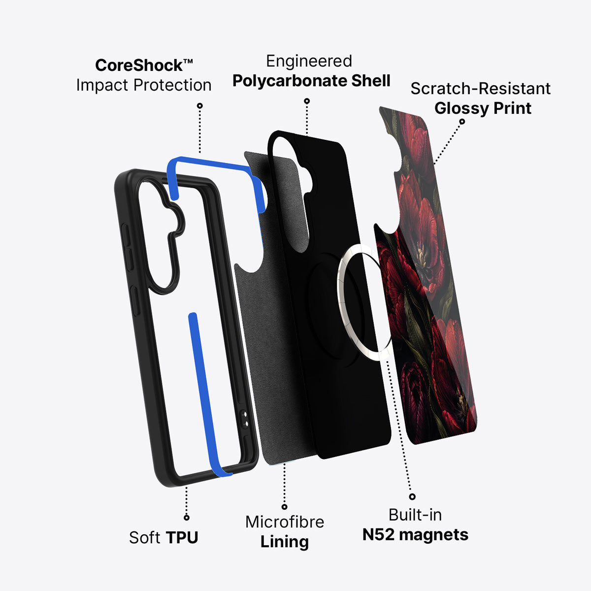 Samsung Galaxy S26 Plus case construction and features – Scarlet Hour phone case