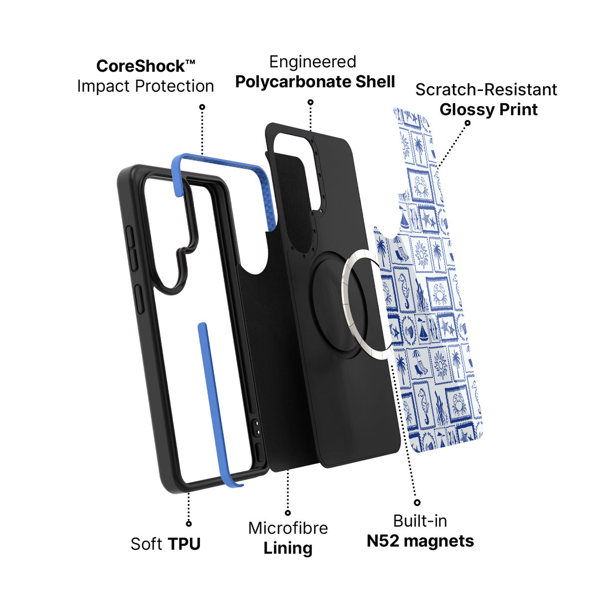 Samsung Galaxy S26 Ultra case construction and features – Seaside Sketches phone case