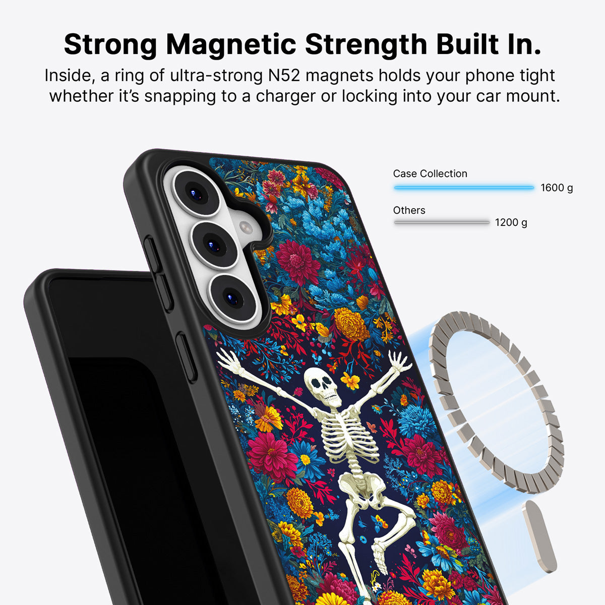 Samsung Galaxy S26 Qi2 magnetic case with N52 magnets – Skeleton Garden design
