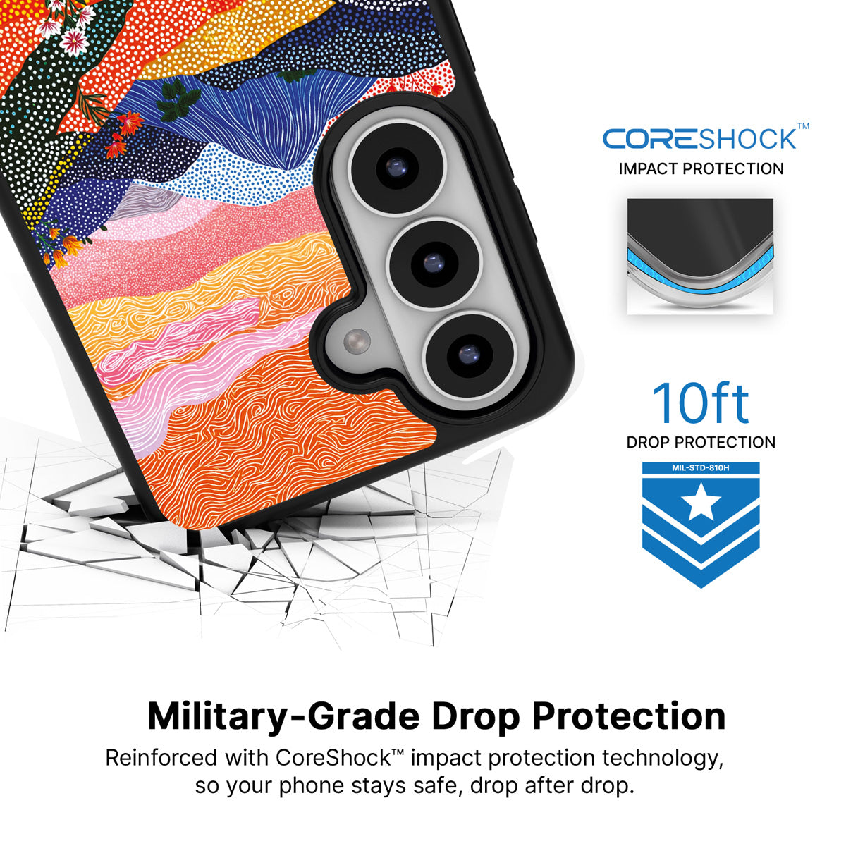 Wildflower Valley Samsung Galaxy S26 Plus case with 10ft military-grade drop protection