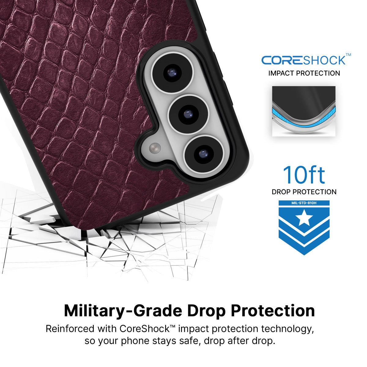 Wine Python Samsung Galaxy S26 case with 10ft military-grade drop protection