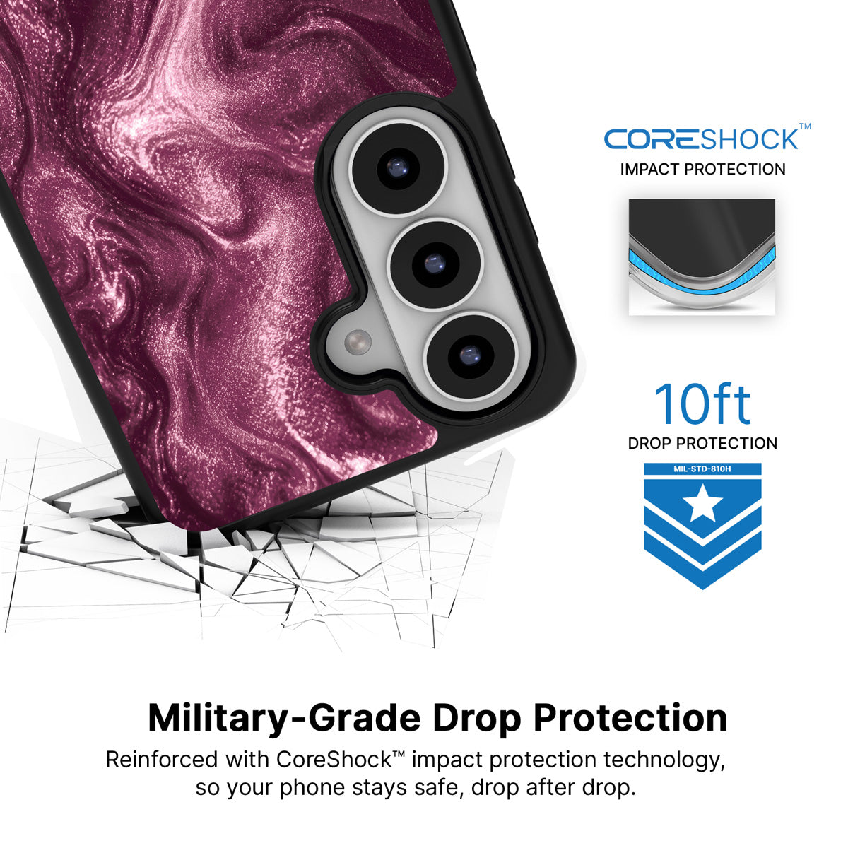 Wine Shimmer Samsung Galaxy S26 case with 10ft military-grade drop protection
