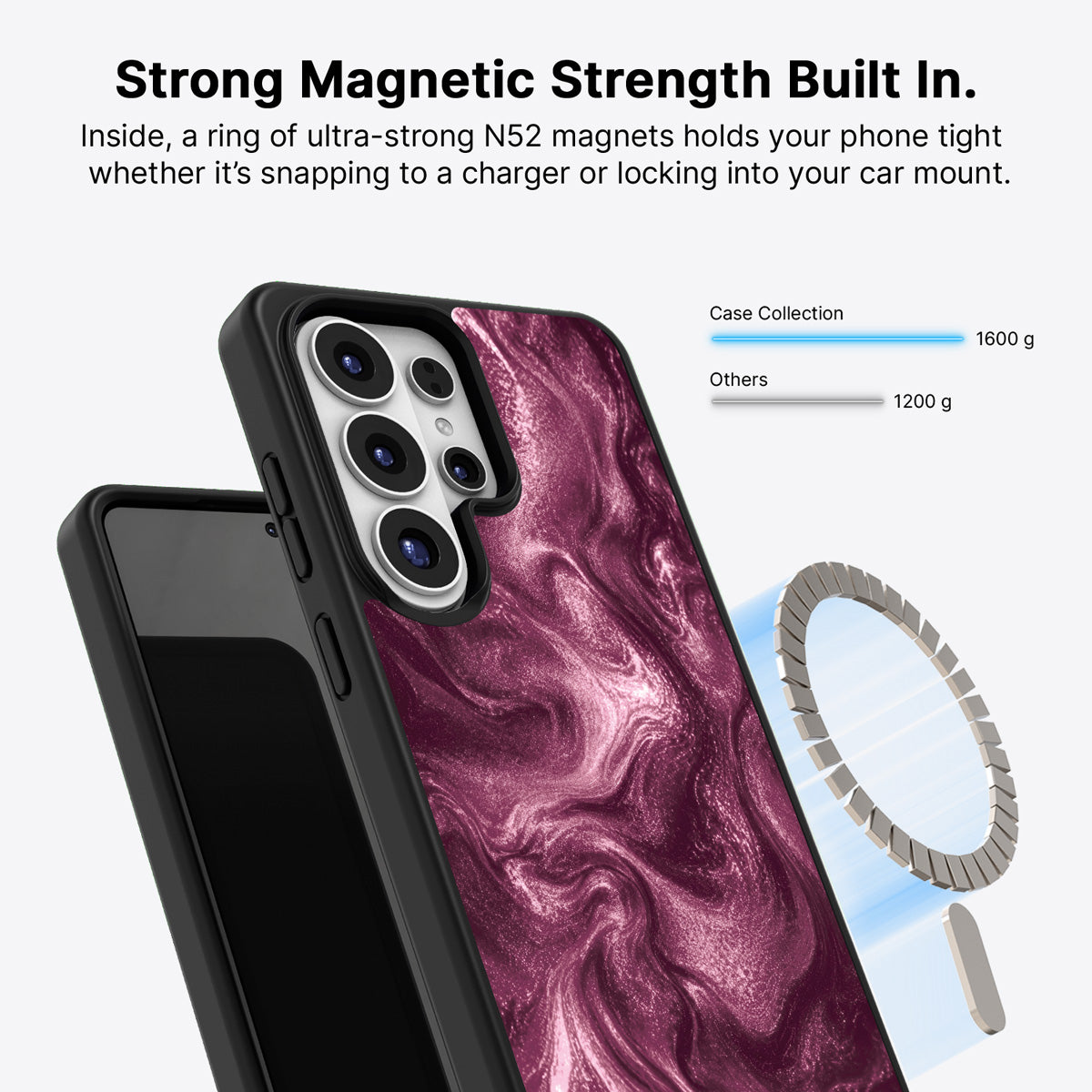 Samsung Galaxy S26 Ultra Qi2 magnetic case with N52 magnets – Wine Shimmer design