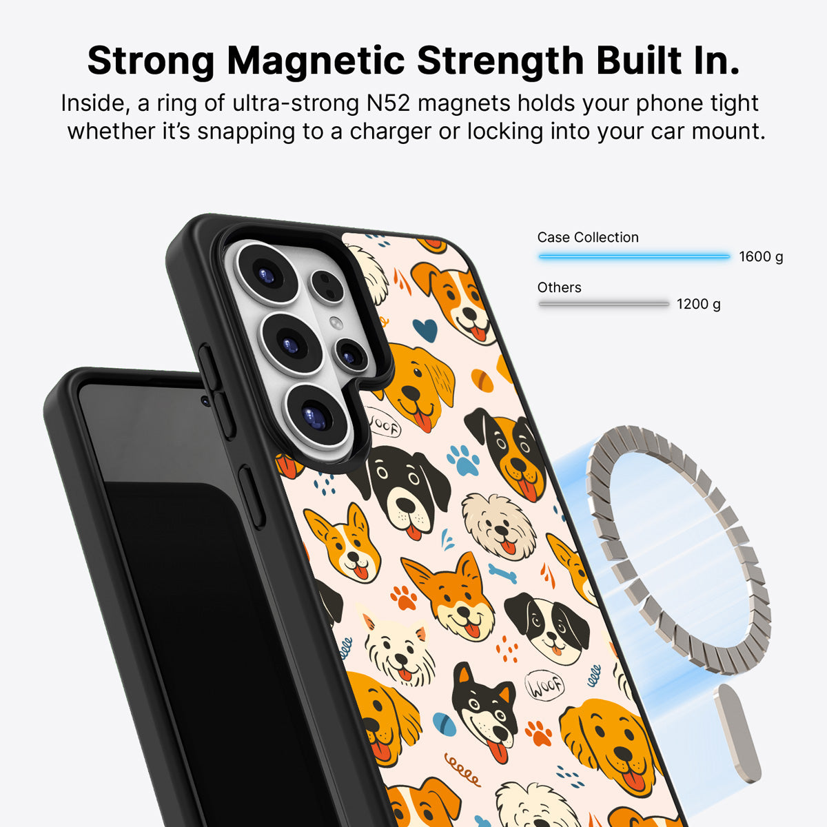 Samsung Galaxy S26 Ultra Qi2 magnetic case with N52 magnets – Woof Squad design