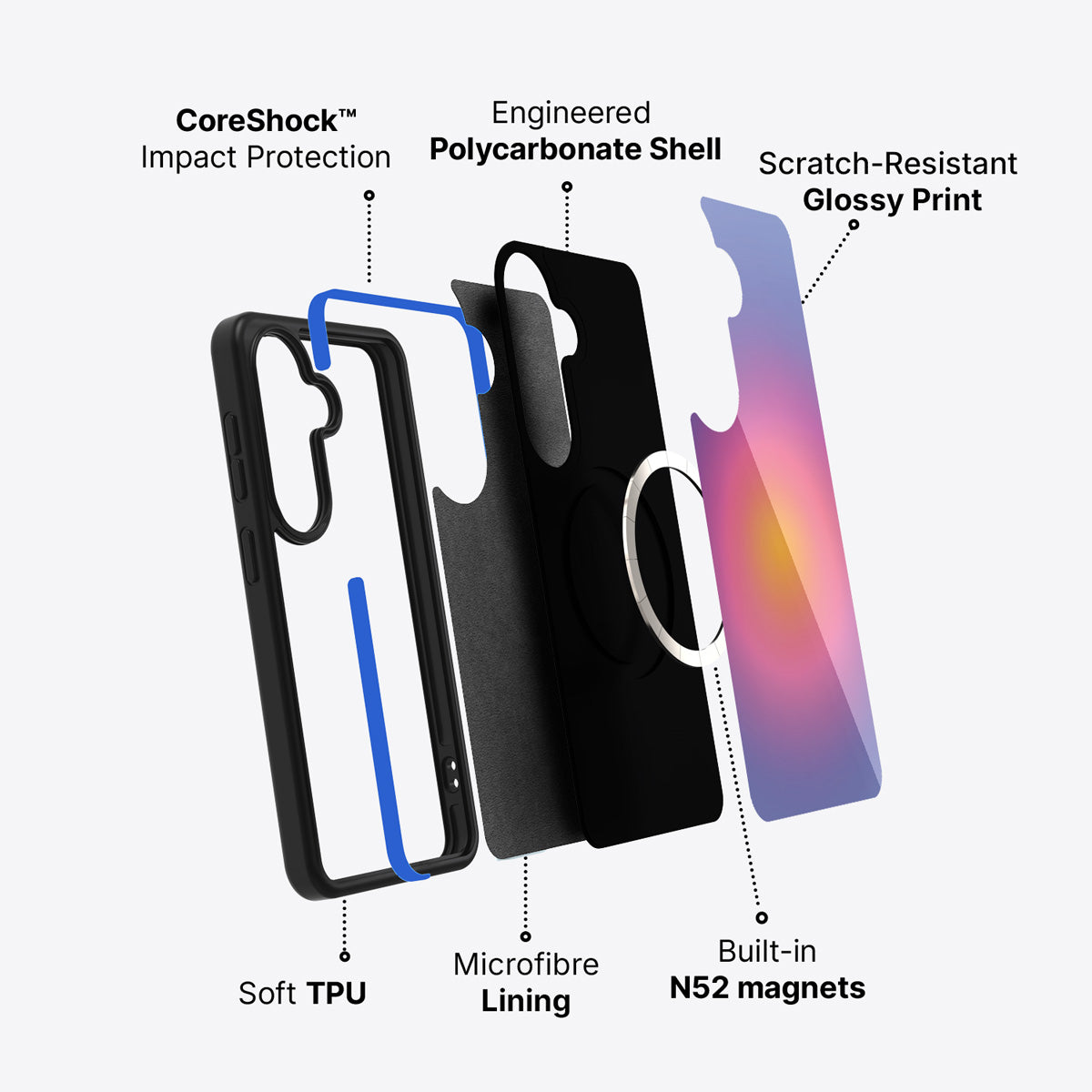 Samsung Galaxy S26 Plus case construction and features – Aura Glow phone case