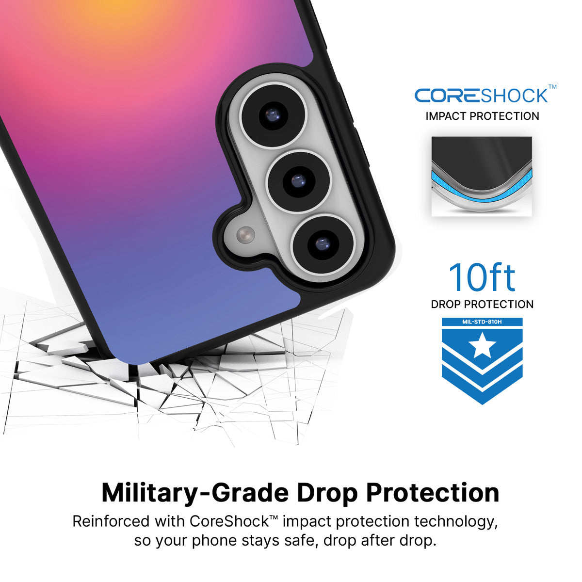 Aura Glow Samsung Galaxy S26 Plus case with 10ft military-grade drop protection