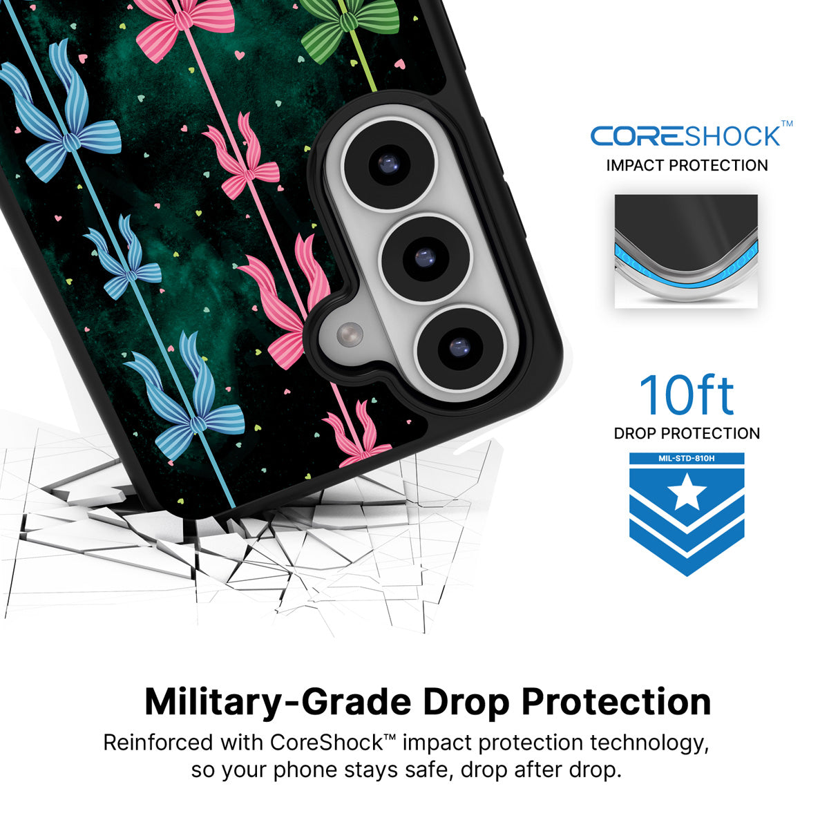 Aurora Bow Samsung Galaxy S26 Plus case with 10ft military-grade drop protection