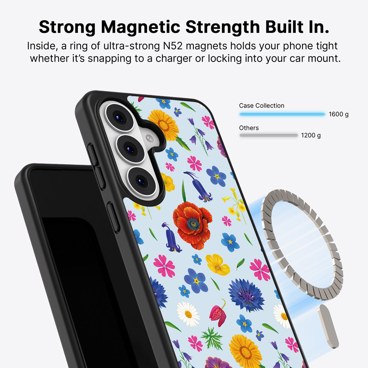 Samsung Galaxy S26 Plus Qi2 magnetic case with N52 magnets – British Wildflowers design