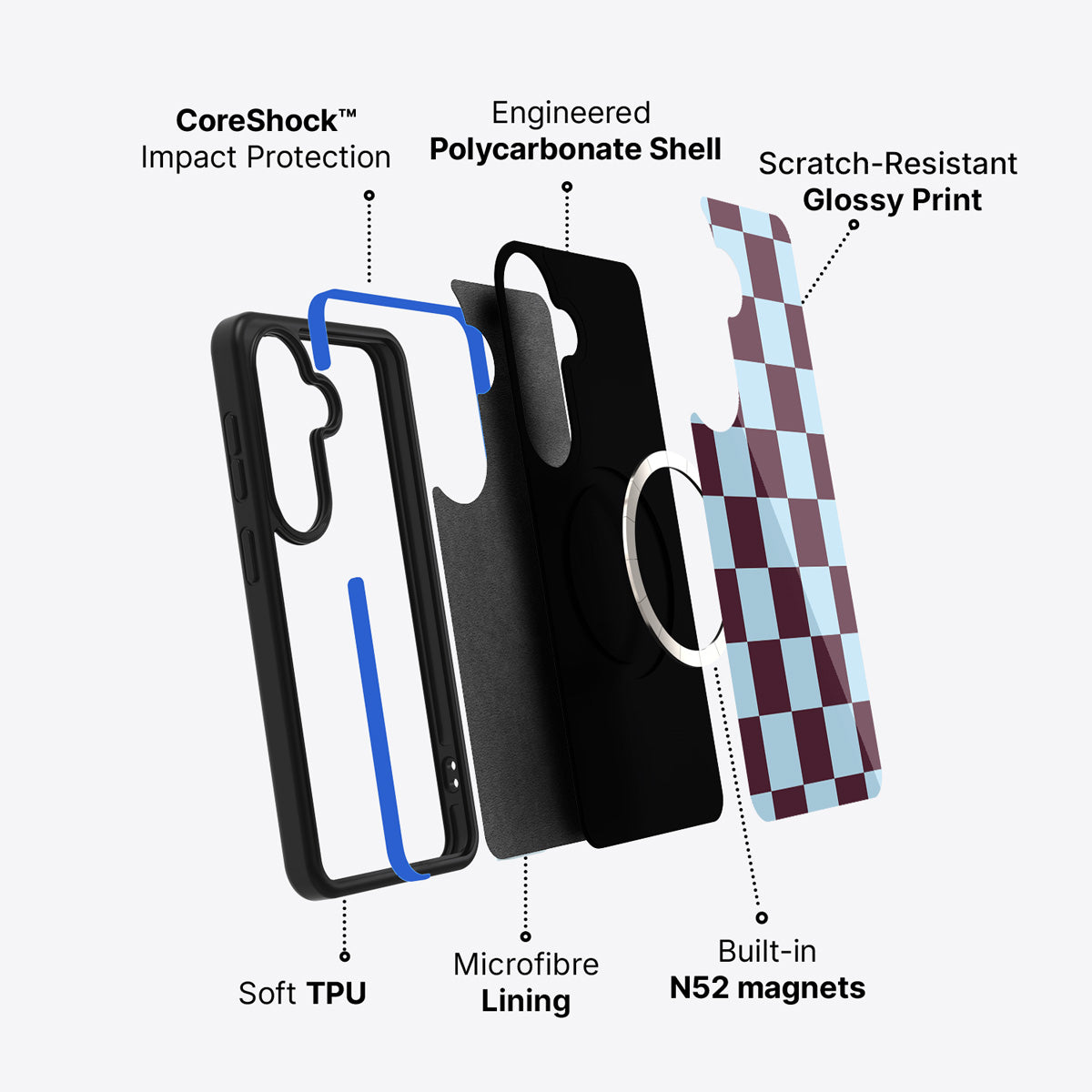 Samsung Galaxy S26 Plus case construction and features – Cabernet Tile phone case