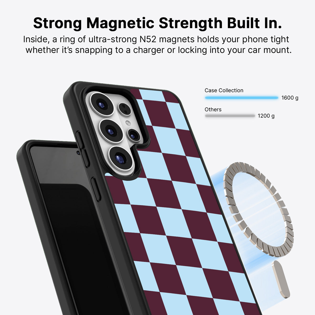 Samsung Galaxy S26 Ultra Qi2 magnetic case with N52 magnets – Cabernet Tile design