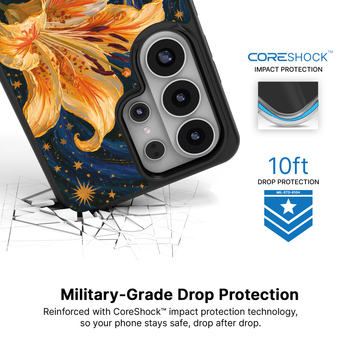 Celestial Bloom Samsung Galaxy S26 Ultra case with 10ft military-grade drop protection