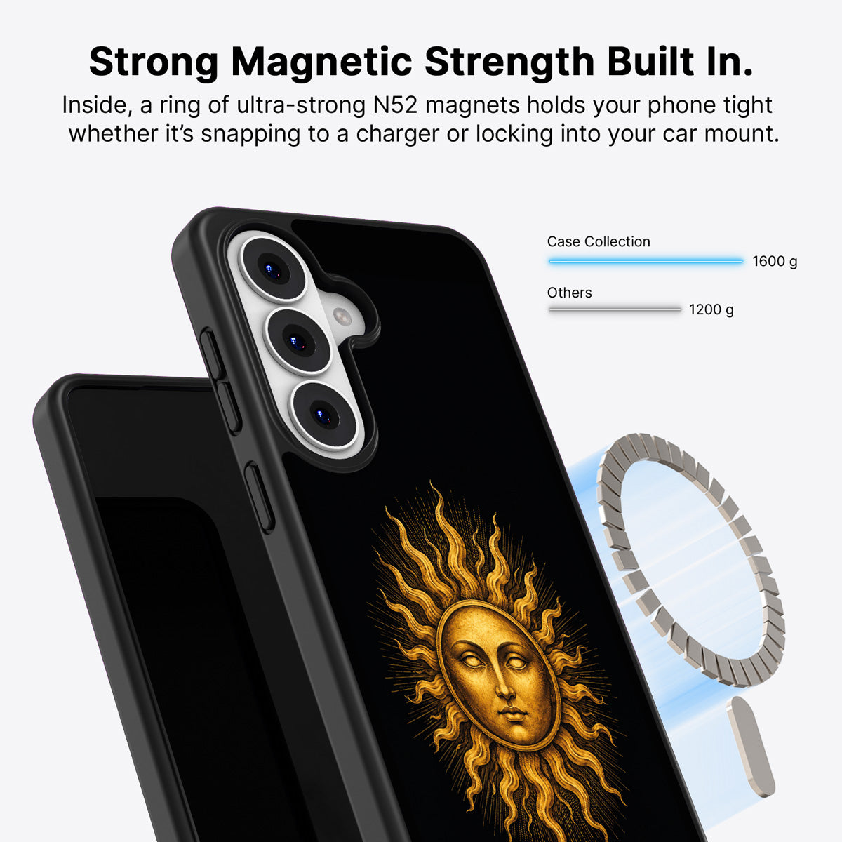 Samsung Galaxy S26 Qi2 magnetic case with N52 magnets – Celestial Sun design