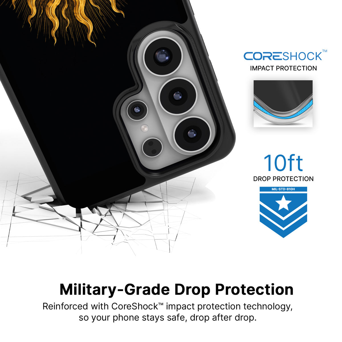 Celestial Sun Samsung Galaxy S26 Ultra case with 10ft military-grade drop protection