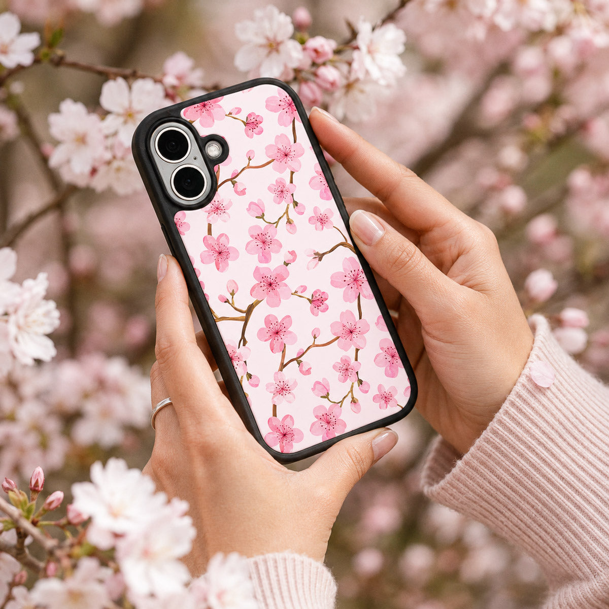 Pink Floral Designer iPhone 16 Plus Case – Cherry Blossom | MagSafe