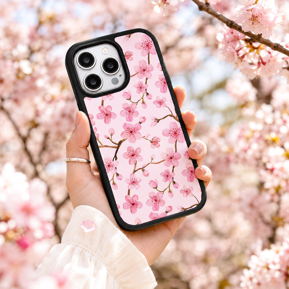 Pink Floral Designer iPhone 16 Pro Max Case – Cherry Blossom | MagSafe
