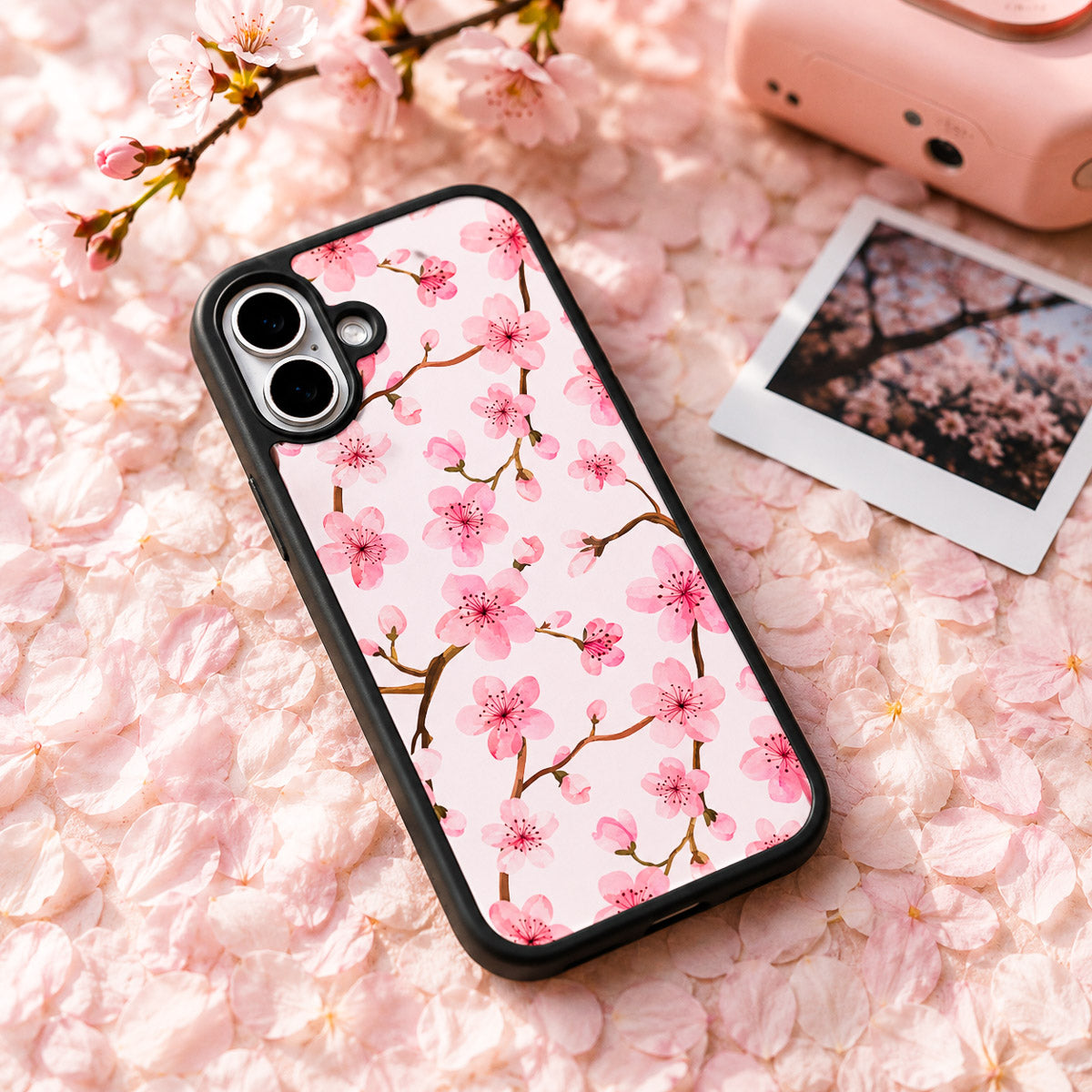 Pink Floral Designer iPhone 17 Case – Cherry Blossom | MagSafe