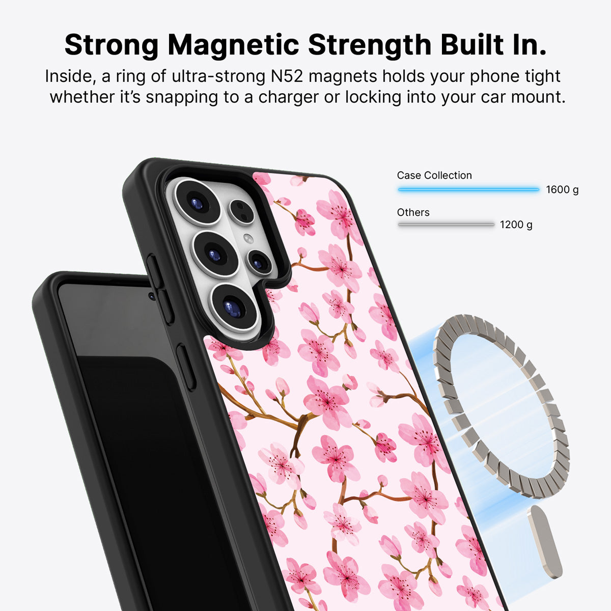 Samsung Galaxy S26 Ultra Qi2 magnetic case with N52 magnets – Cherry Blossom design