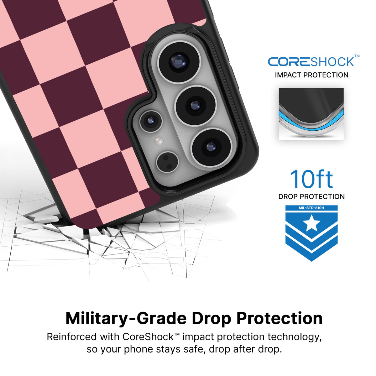 Claret Tile Samsung Galaxy S26 Ultra case with 10ft military-grade drop protection