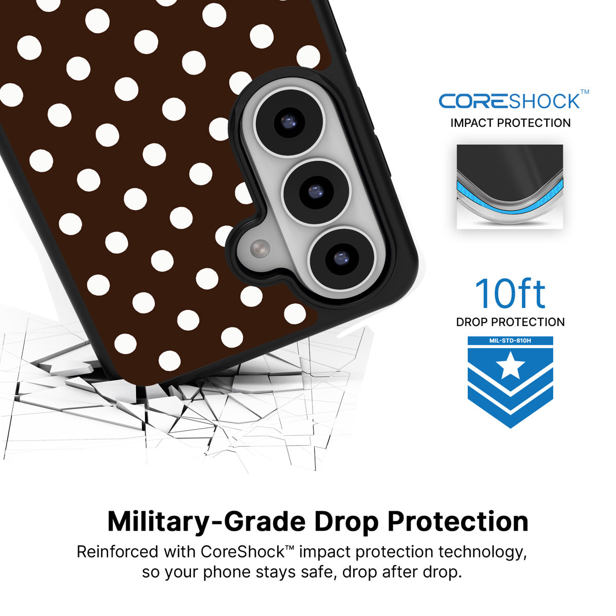 Cocoa Confetti Samsung Galaxy S26 case with 10ft military-grade drop protection