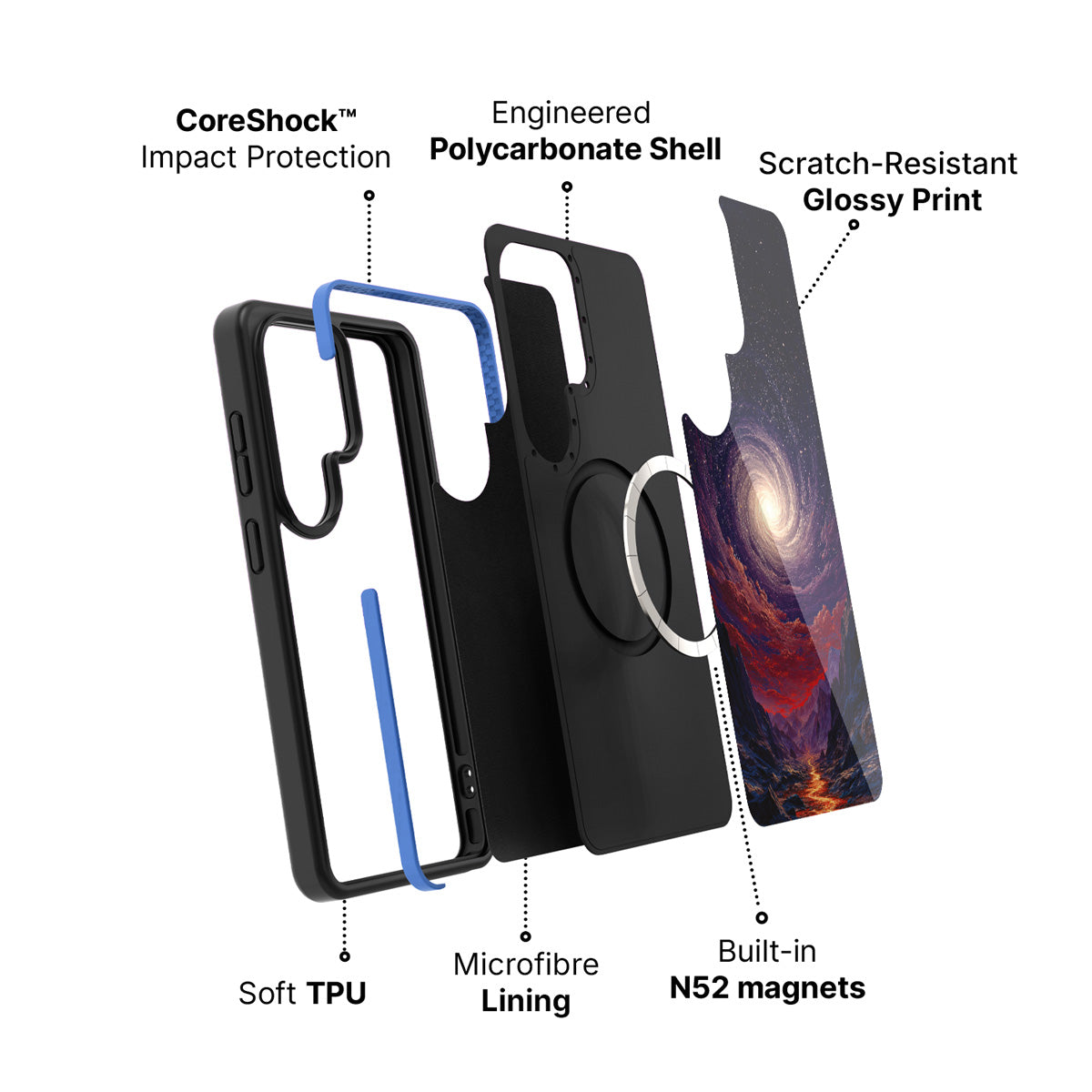 Samsung Galaxy S26 Ultra case construction and features – Cosmic Vortex phone case