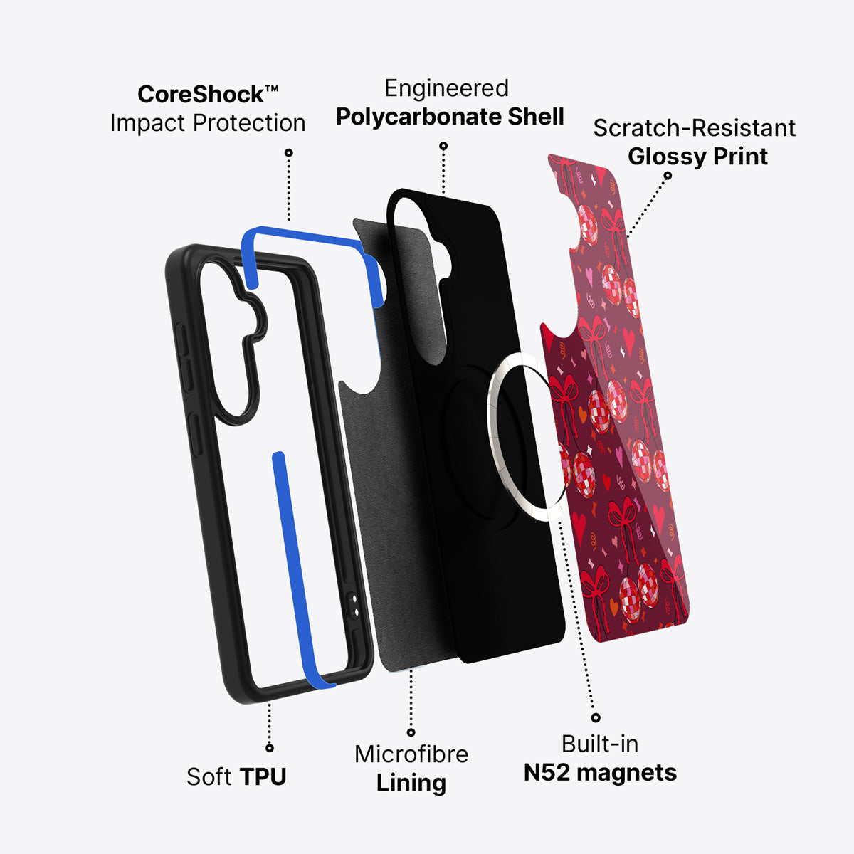 Samsung Galaxy S26 case construction and features – Disco Cherries phone case
