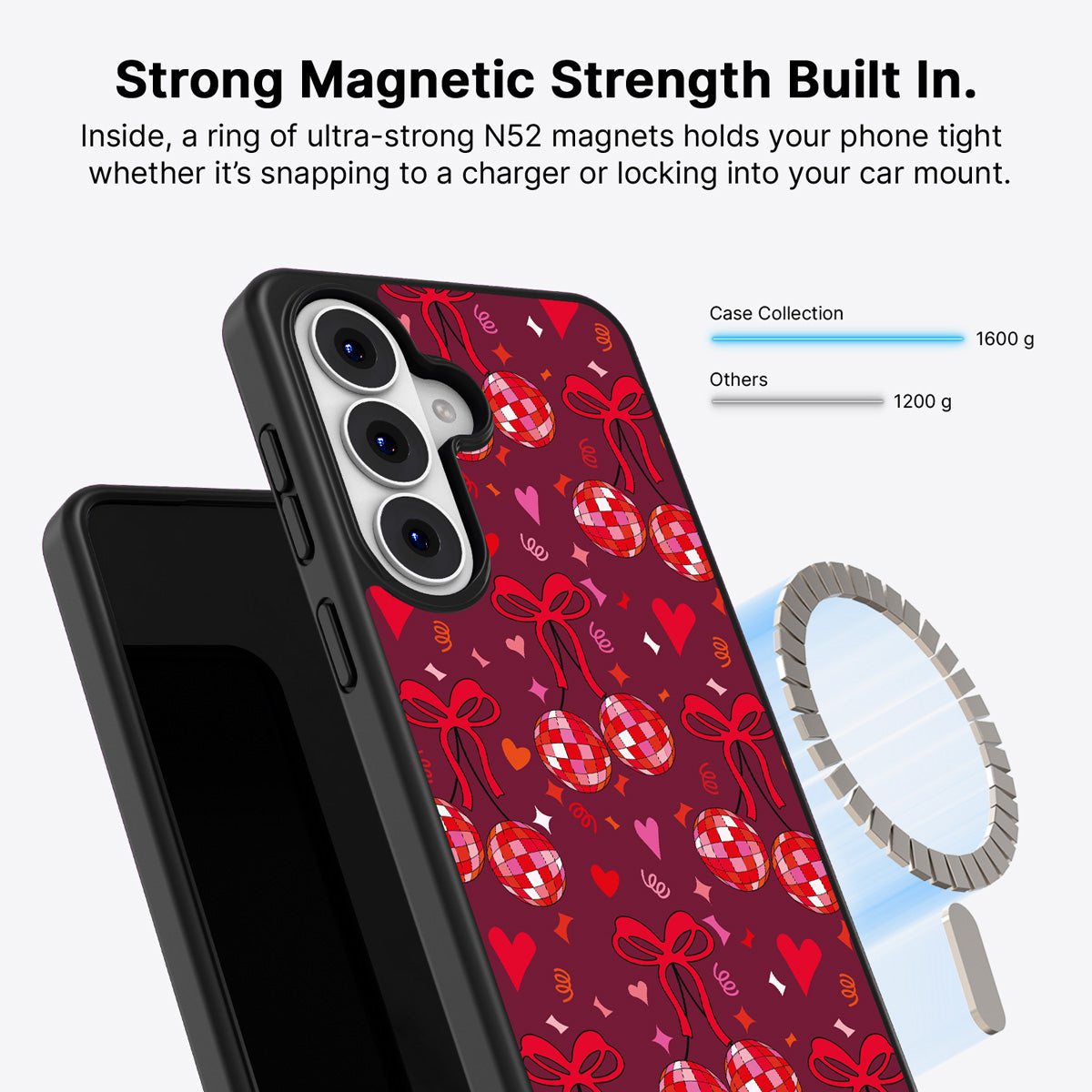 Samsung Galaxy S26 Qi2 magnetic case with N52 magnets – Disco Cherries design