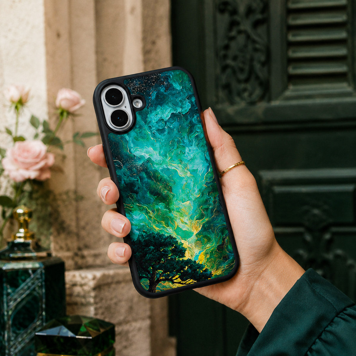 Dark Green Designer iPhone 16 Plus Case – Emerald Storm | MagSafe — view 2