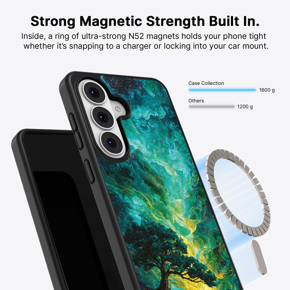 Samsung Galaxy S26 Plus Qi2 magnetic case with N52 magnets – Emerald Storm design