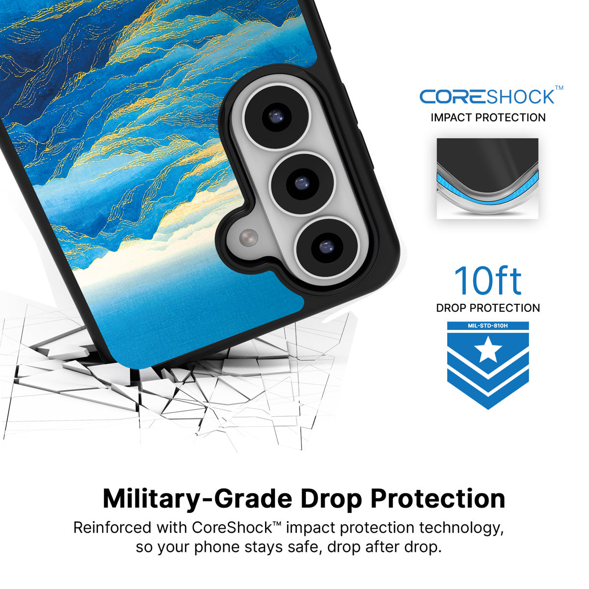 Ethereal Dawn Samsung Galaxy S26 case with 10ft military-grade drop protection