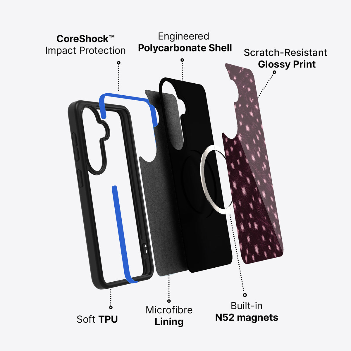 Samsung Galaxy S26 Plus case construction and features – Fawn Spots phone case