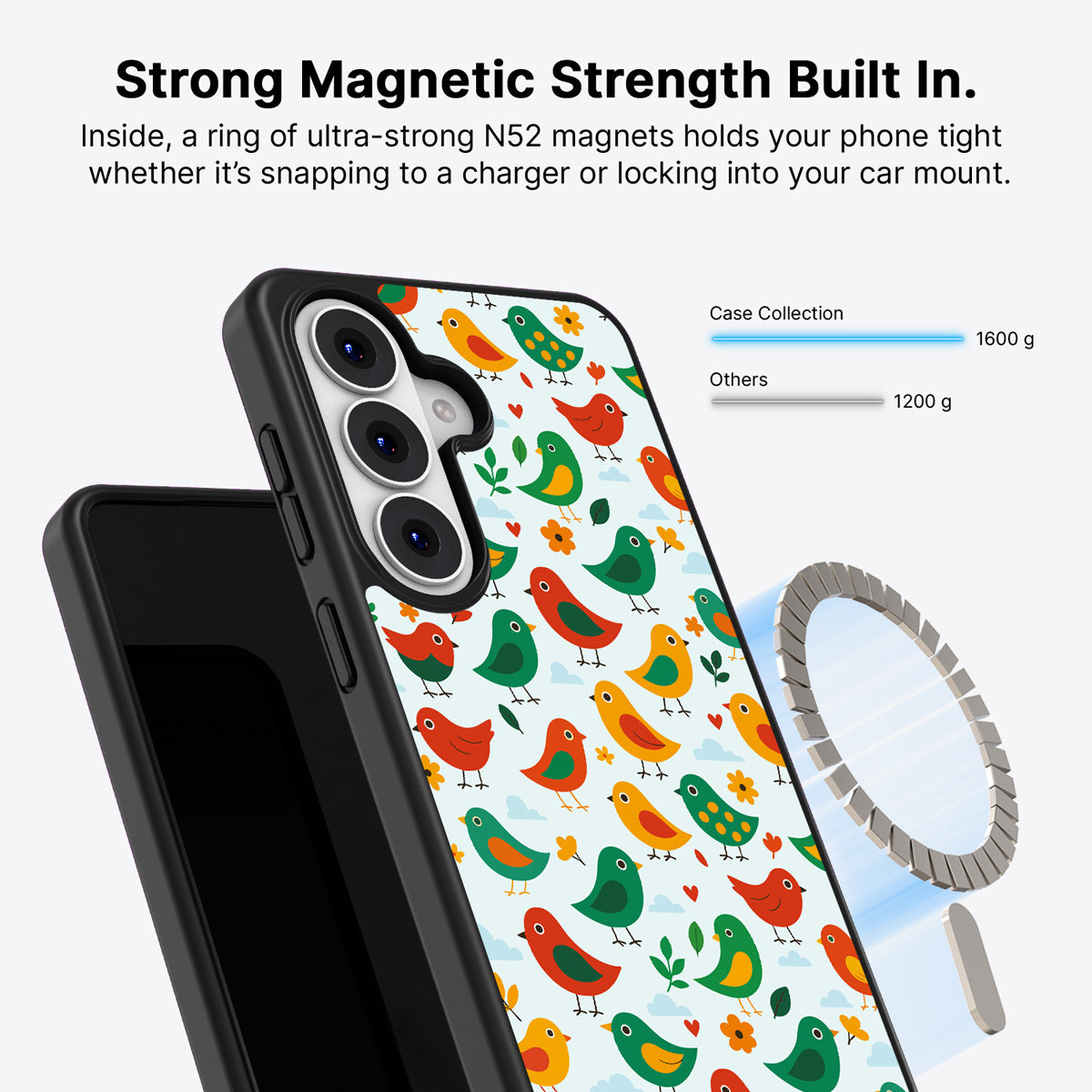 Samsung Galaxy S26 Plus Qi2 magnetic case with N52 magnets – Feathered Friends design