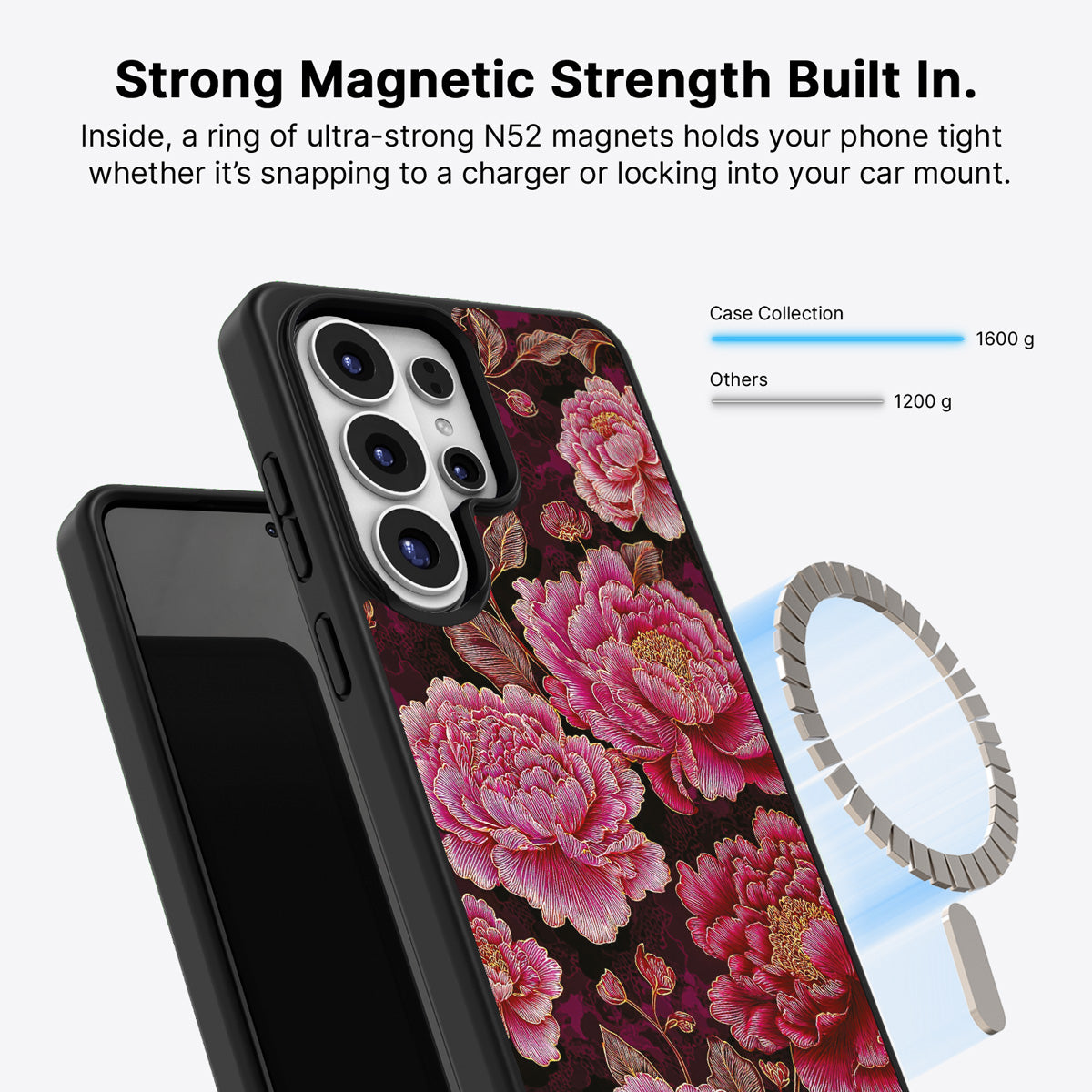 Samsung Galaxy S26 Ultra Qi2 magnetic case with N52 magnets – Floral Opulence design