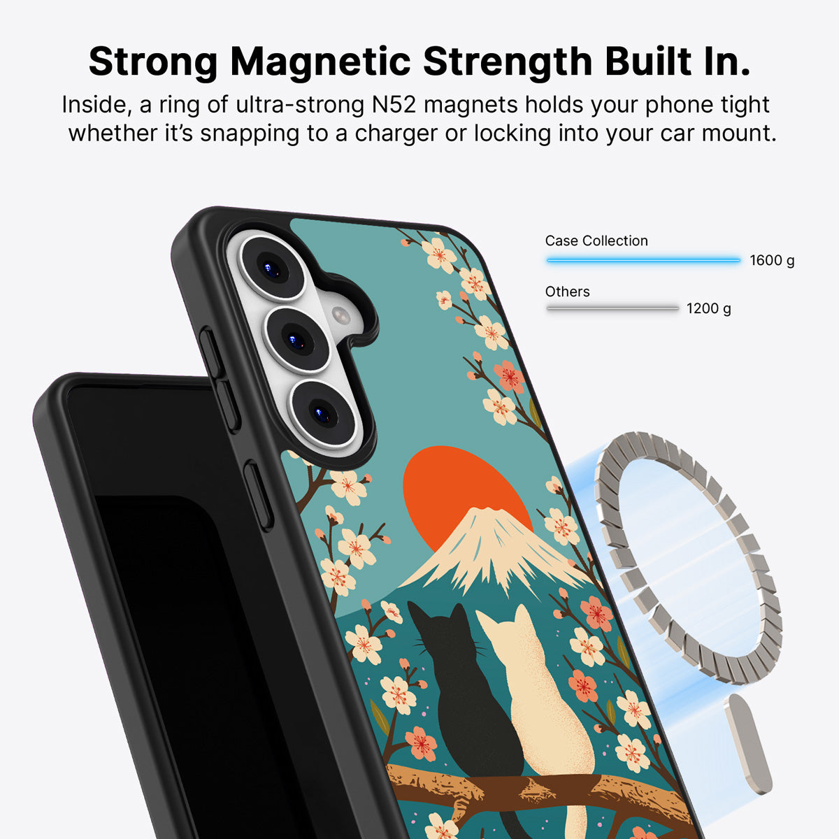 Samsung Galaxy S26 Qi2 magnetic case with N52 magnets – Fuji Cats design