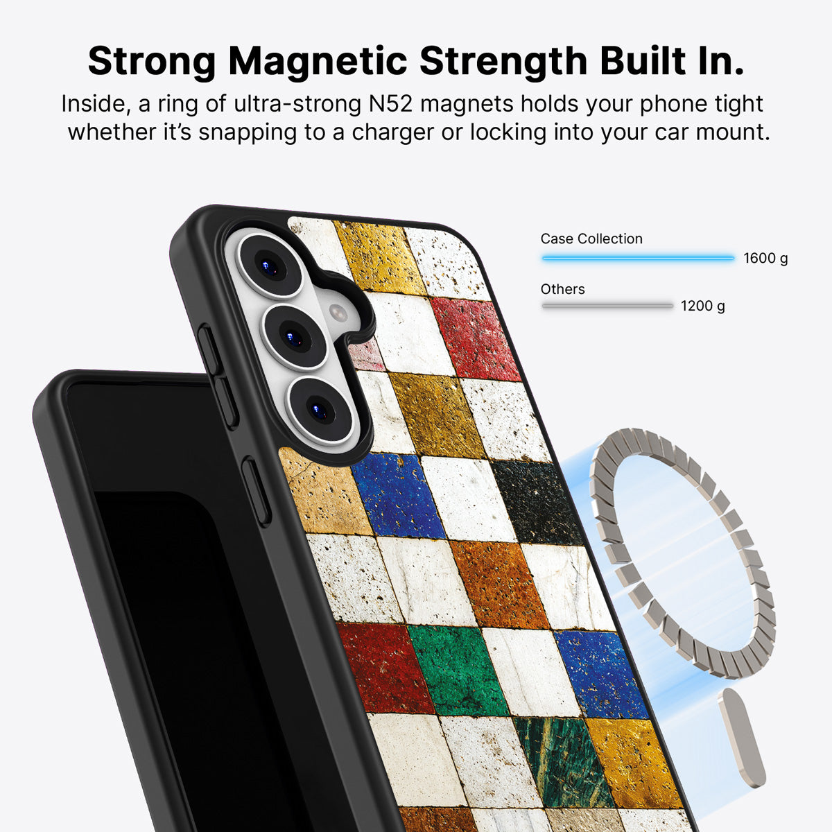 Samsung Galaxy S26 Qi2 magnetic case with N52 magnets – Heritage Mosaic design