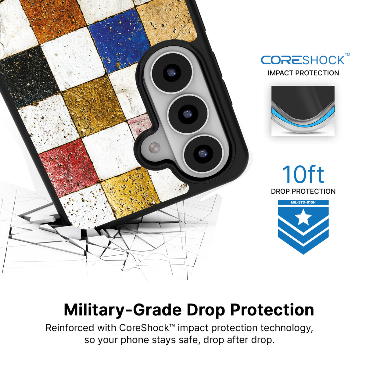 Heritage Mosaic Samsung Galaxy S26 case with 10ft military-grade drop protection