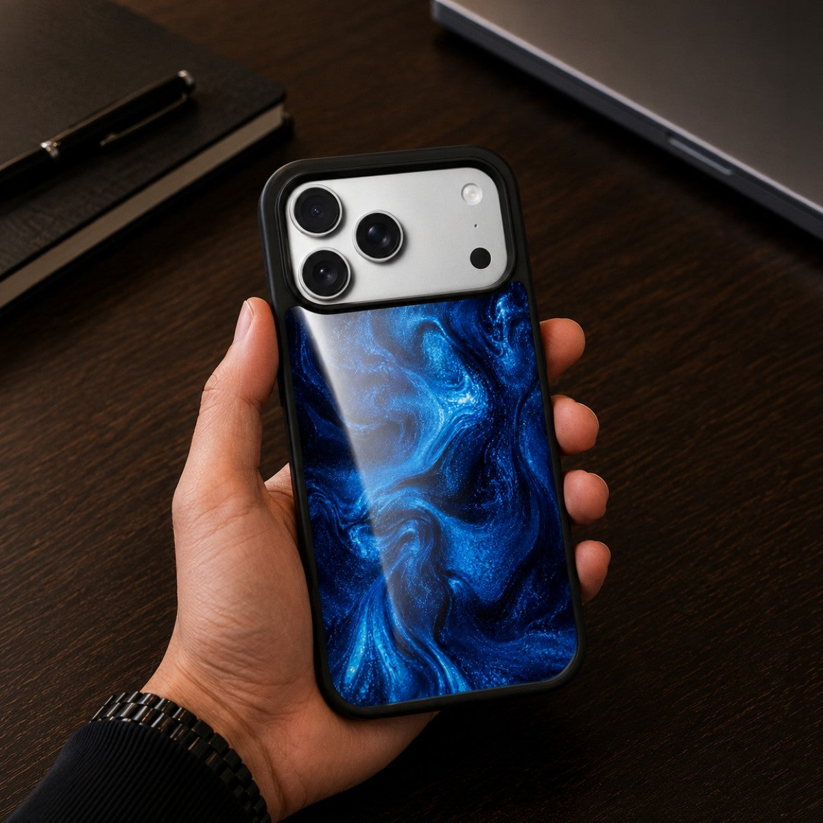 Blue Marble Designer iPhone 18 Pro Max Case – Indigo Impasto | MagSafe — view 2
