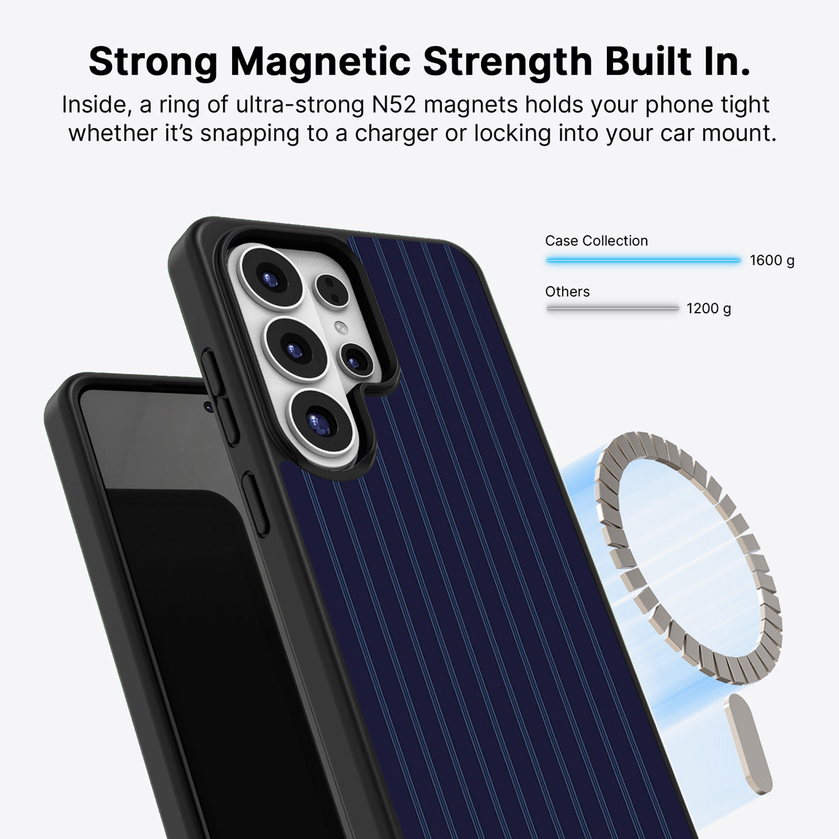 Samsung Galaxy S26 Ultra Qi2 magnetic case with N52 magnets – Ink Pinstripe design