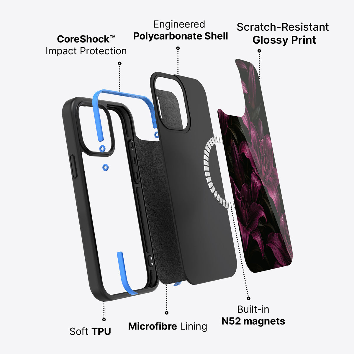 iPhone 13 case construction – Burgundy Lily phone case