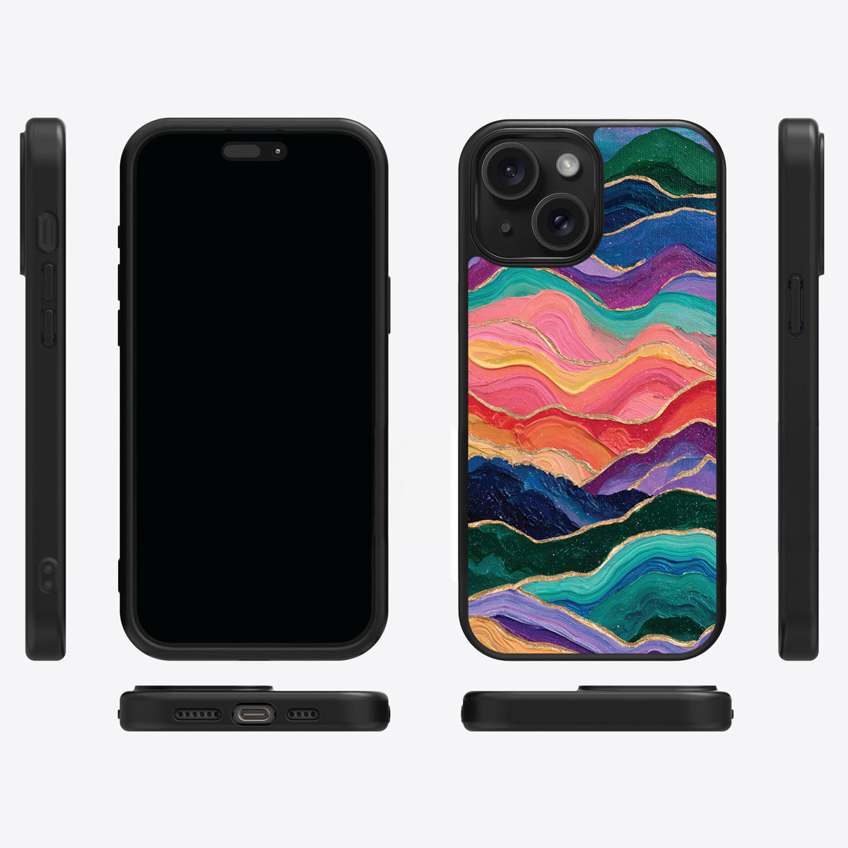 Painted Peaks iPhone 13 case cover – multi-angle view