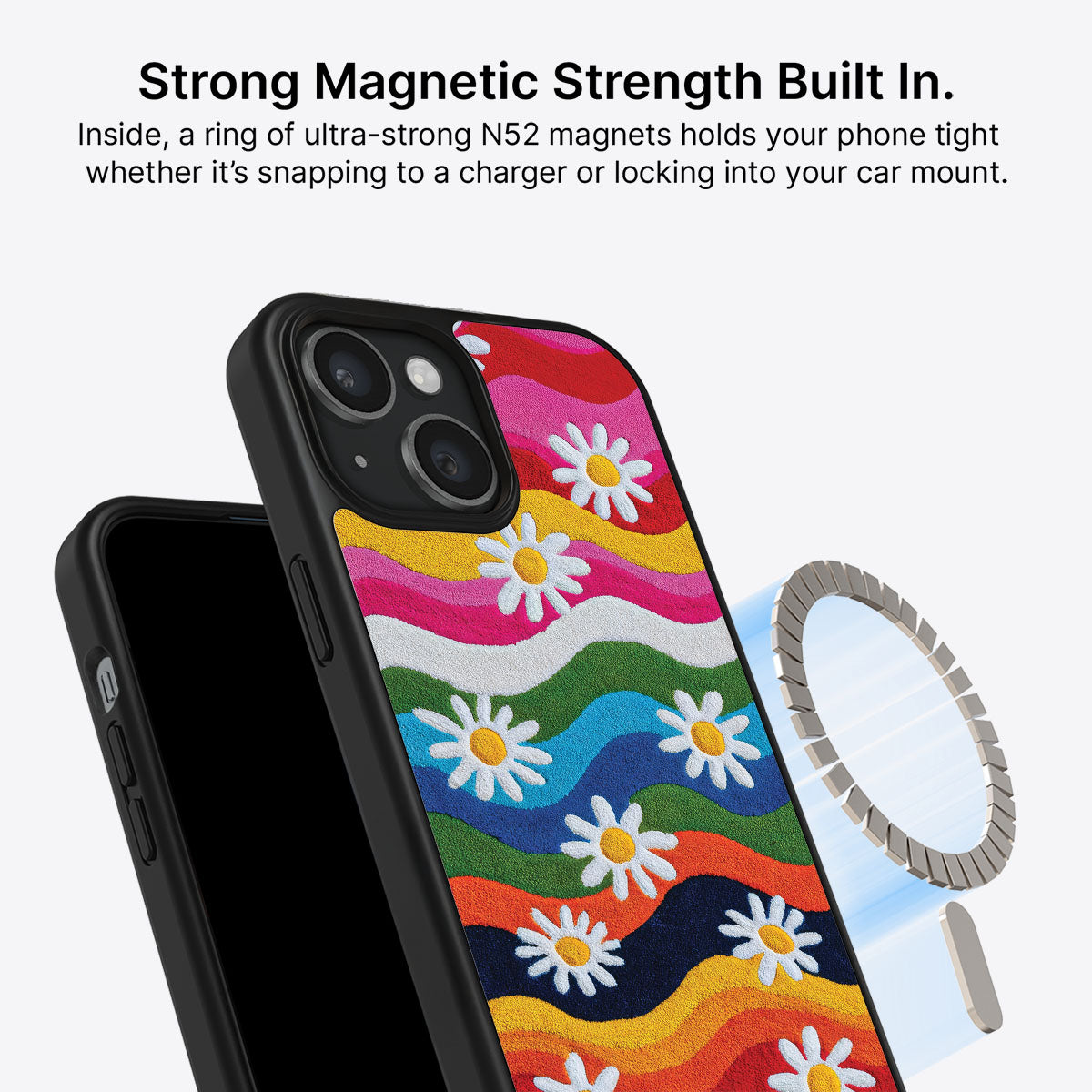Floral Designer iPhone 13 Case – Rainbow Daisy | MagSafe
