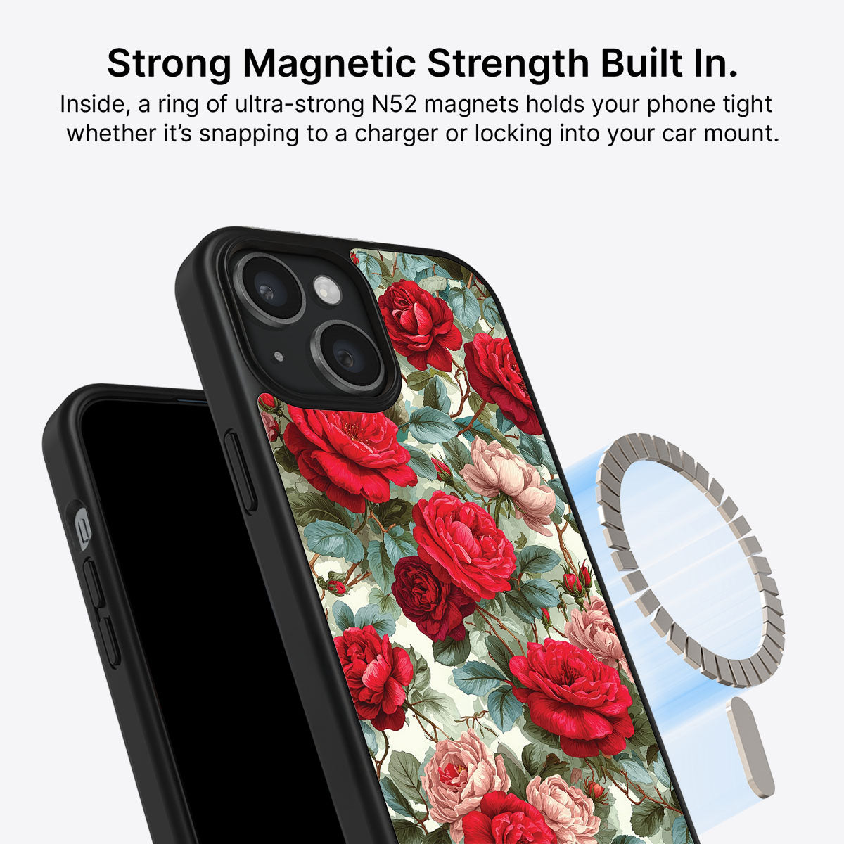 Red Floral Designer iPhone 13 Case – Ruby Roses | MagSafe