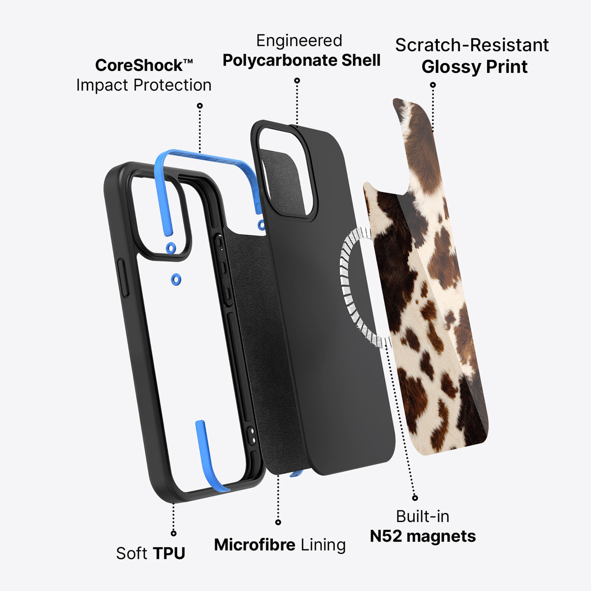 Cowhide Designer iPhone 13 Case – Swiss Cow | MagSafe