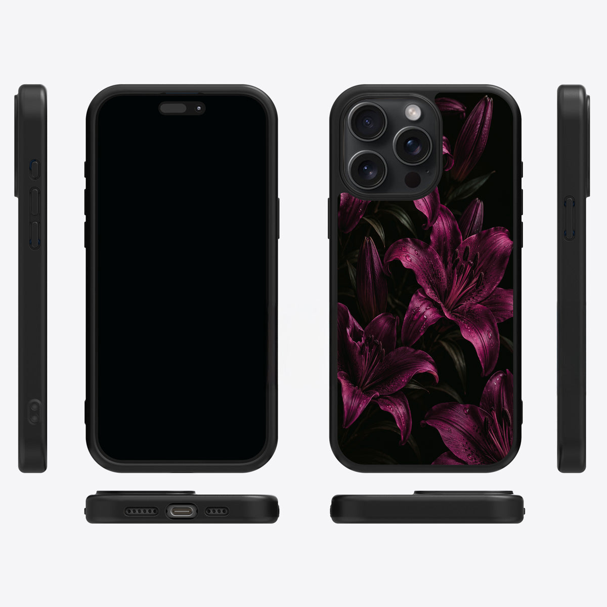 Burgundy Lily iPhone 13 Pro case cover – multi-angle view