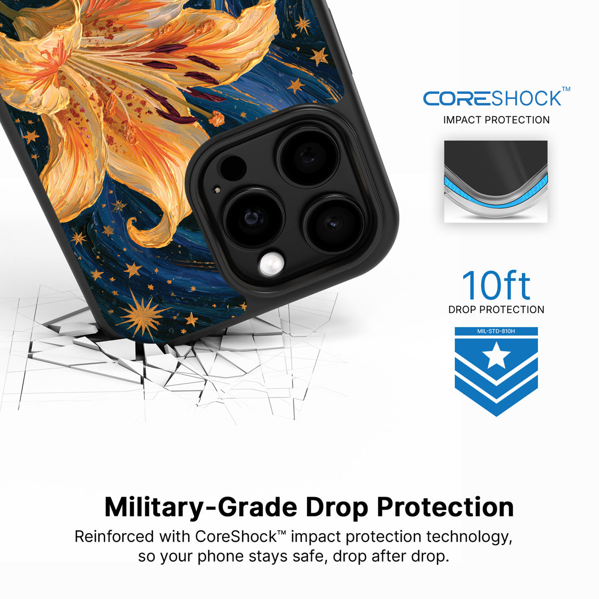 Celestial Bloom iPhone 13 Pro case with drop protection