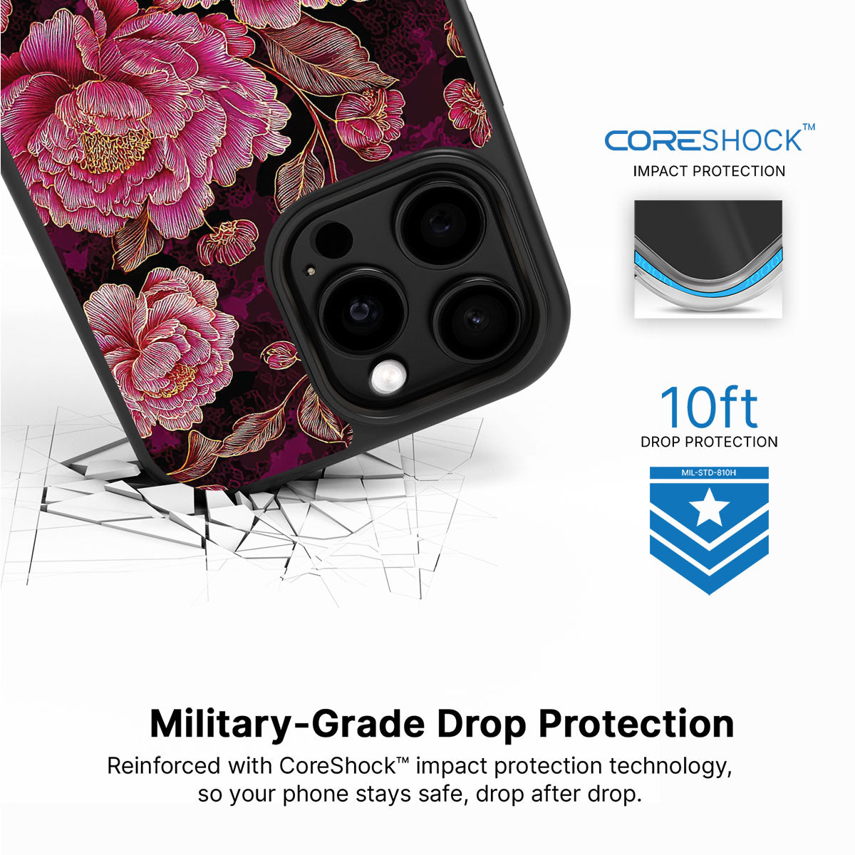 Floral Opulence iPhone 13 Pro case with drop protection