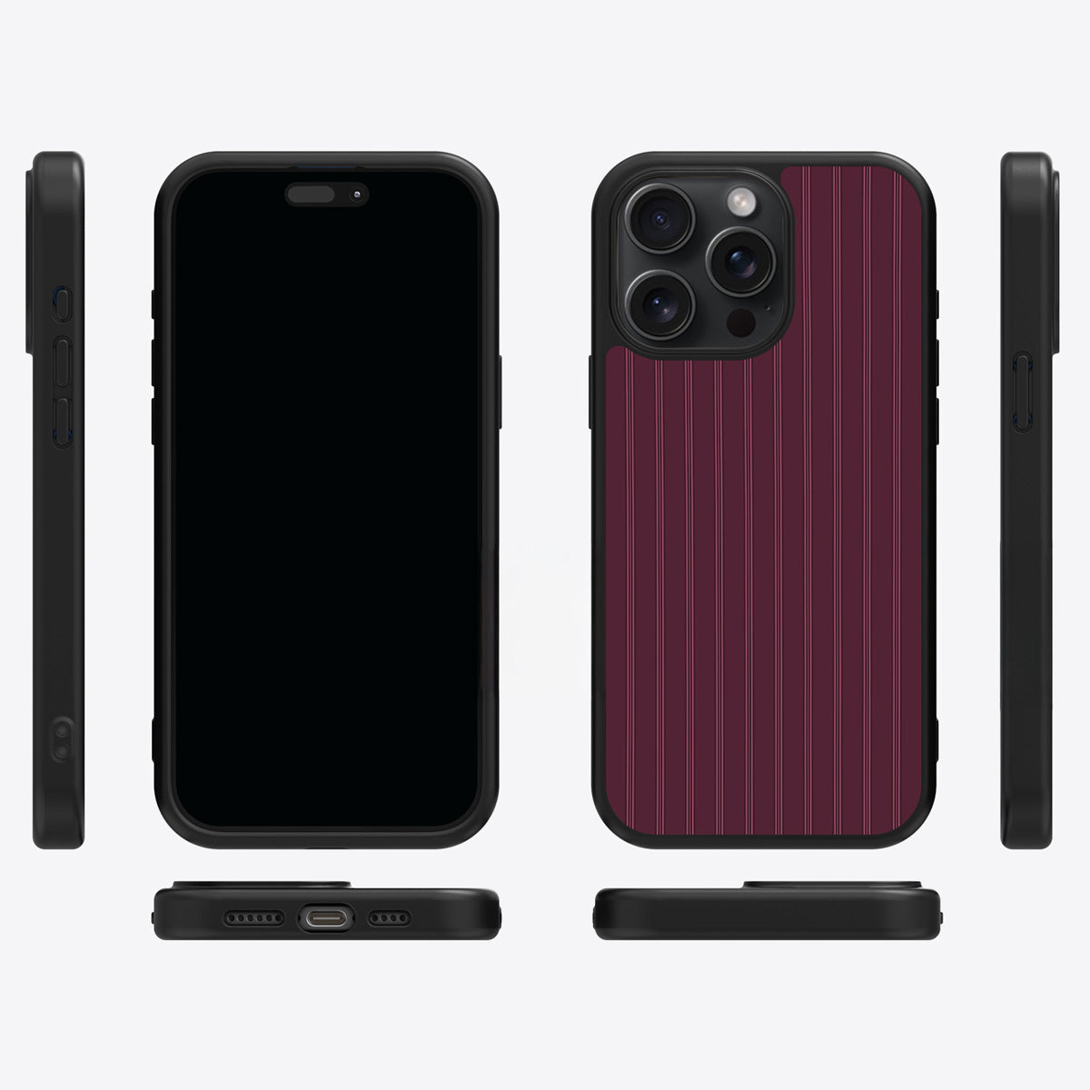 Mulberry Pinstripe iPhone 13 Pro case cover – multi-angle view