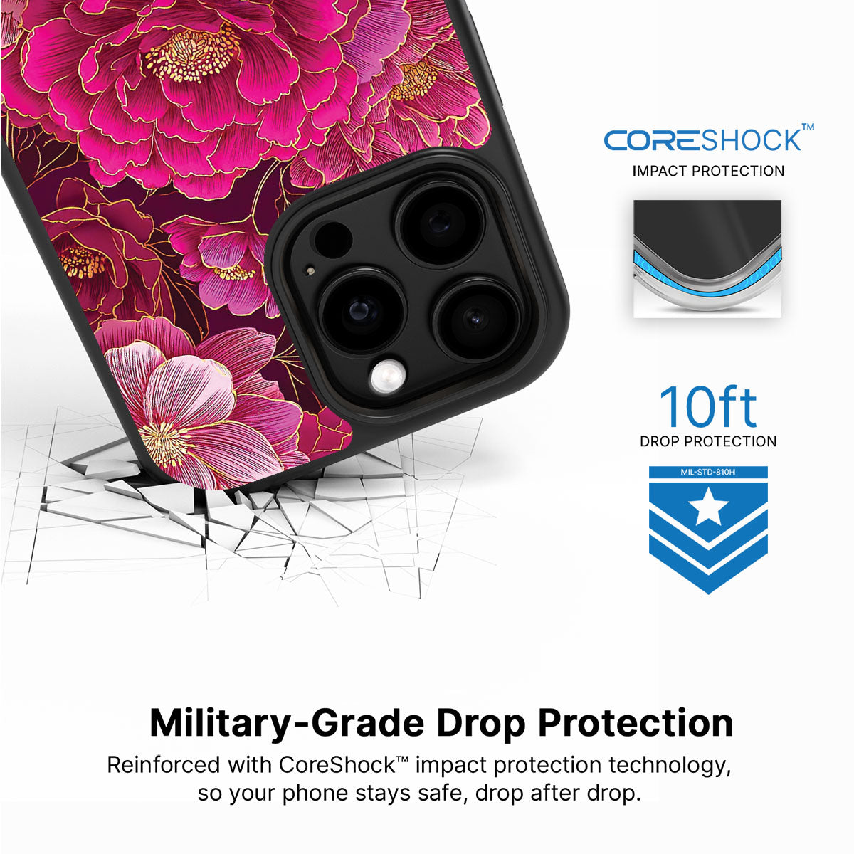 Pink Reverie iPhone 13 Pro case with drop protection