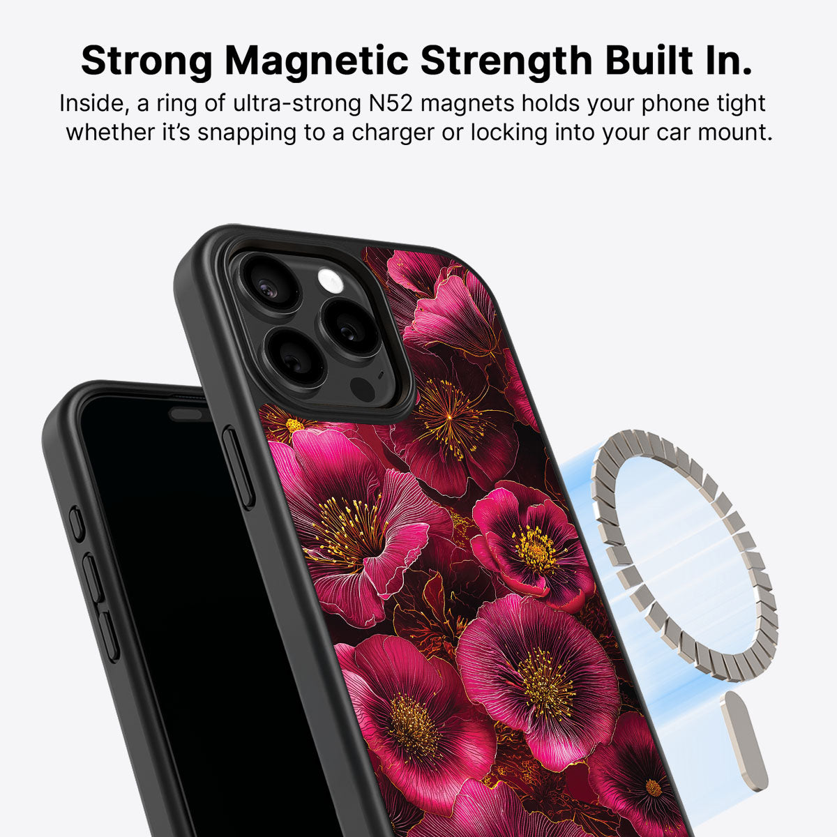Pink Floral Designer iPhone 13 Pro Case – Ruby Flora | MagSafe