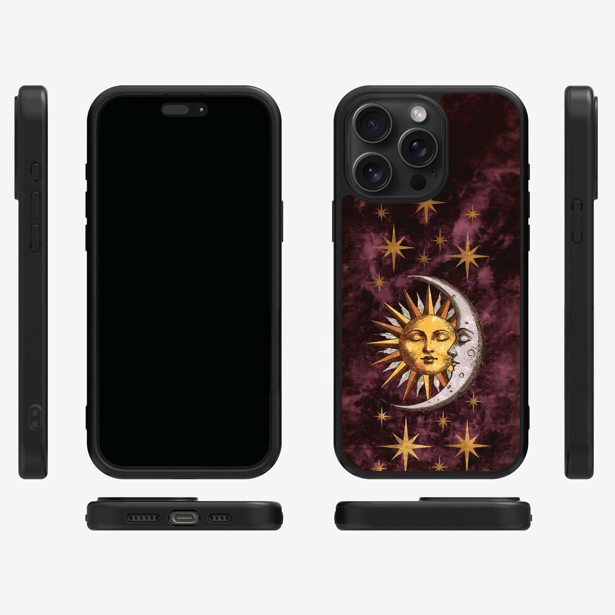 Sun and Moon iPhone 13 Pro case cover – multi-angle view